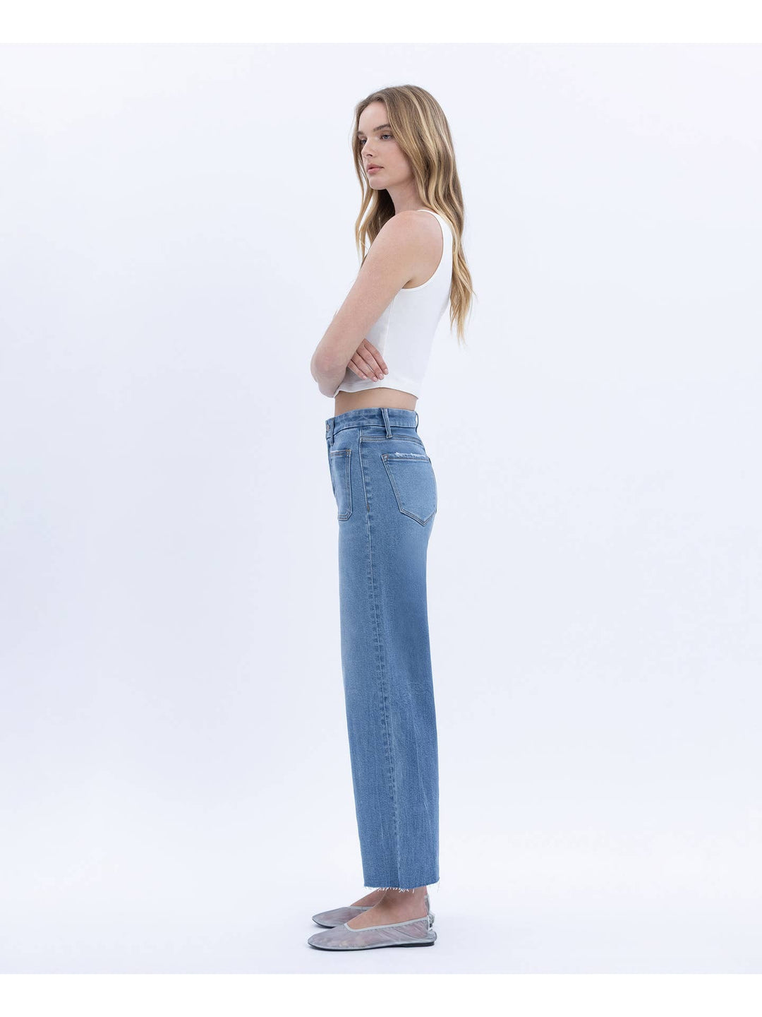 High Rise Comfort Waistband Crop Wide Jeans - Vervet By Flying Monkey