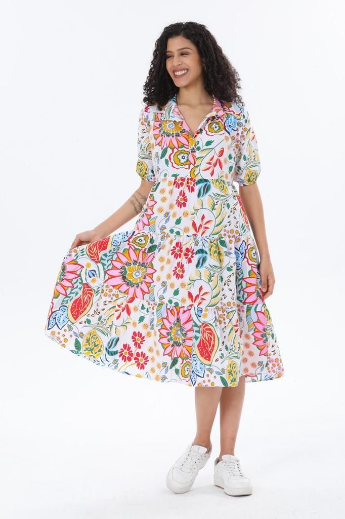 Midi Floral Dress - Mid Sleeves