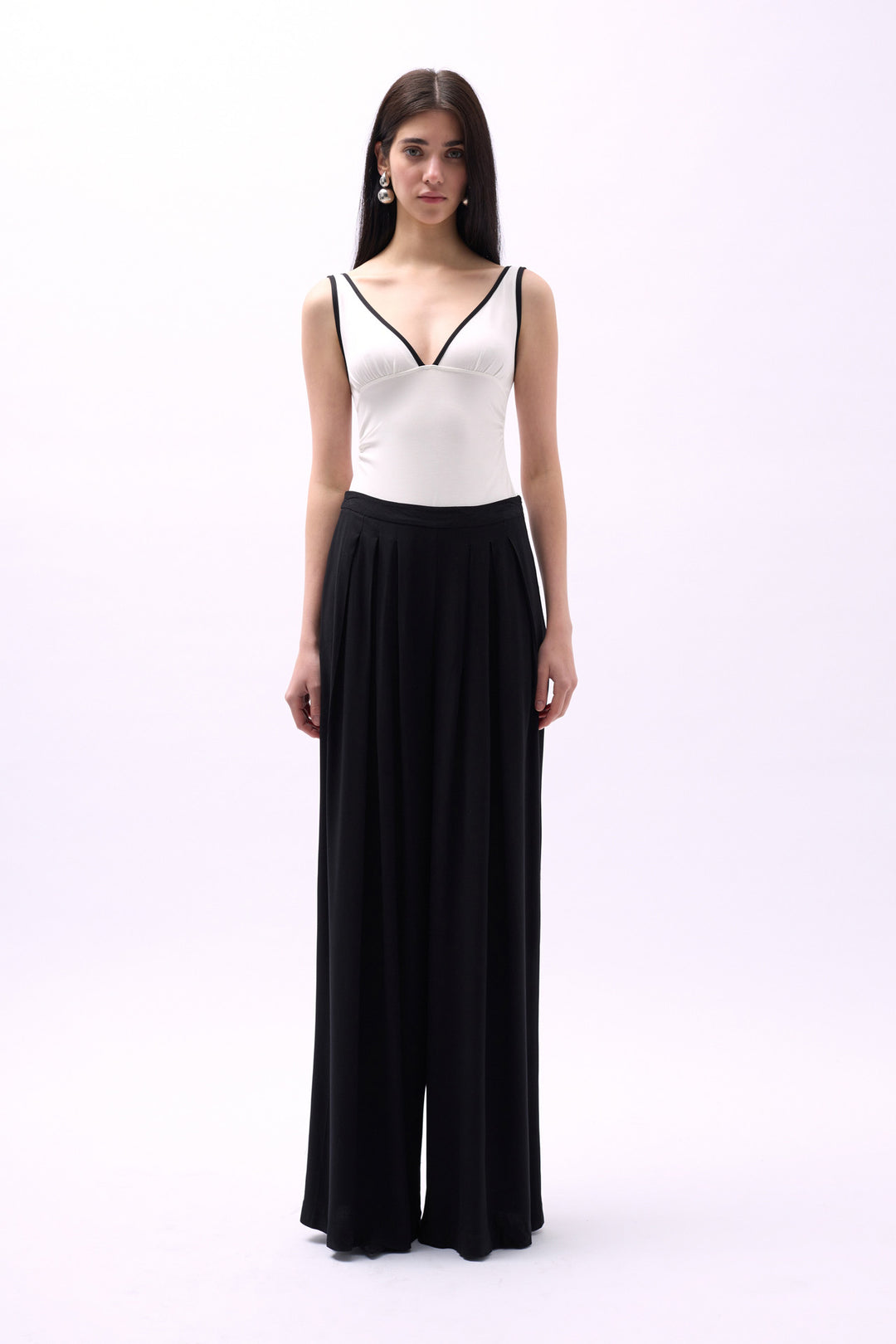V-Neck Bib Detail Bodysuit - White