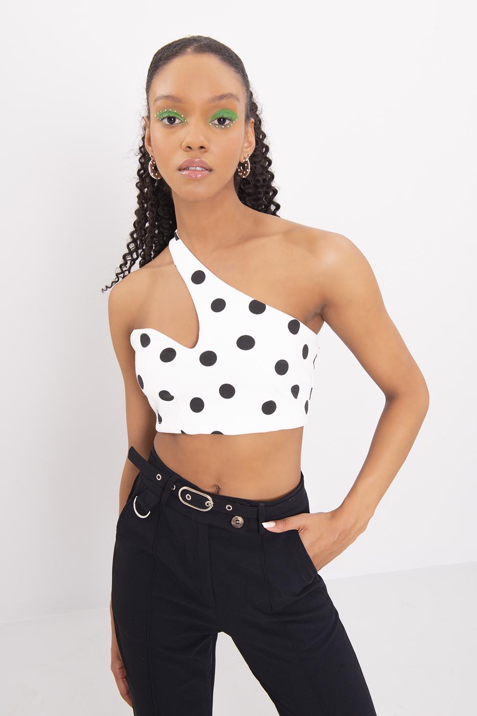 One Shouldered Polka Dot Top