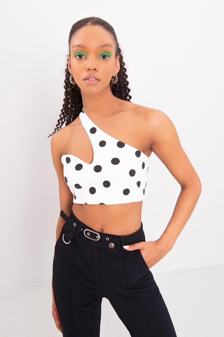 One Shouldered Polka Dot Top