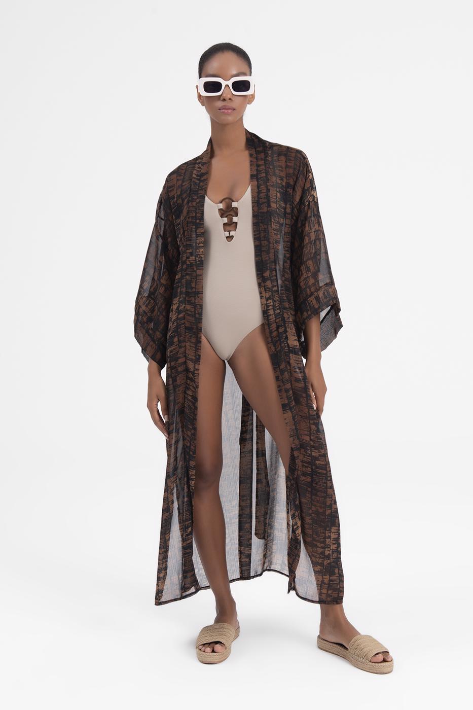 Bat Sleeve Kimono With Belt