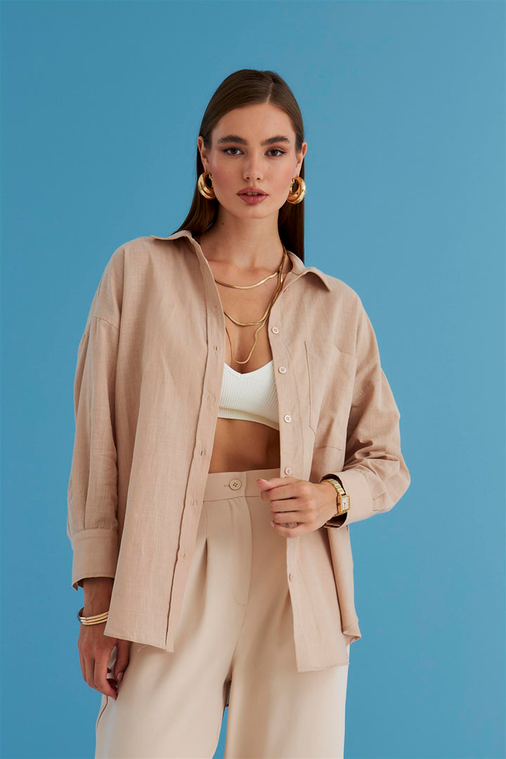 Long Sleeve Linen Shirt - Mink