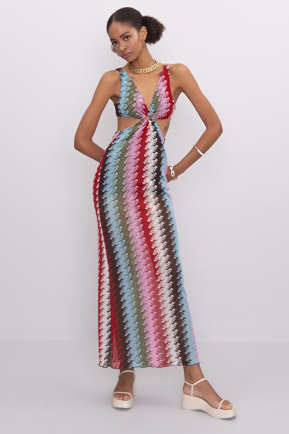 Front Circle Tie Maxi Dress