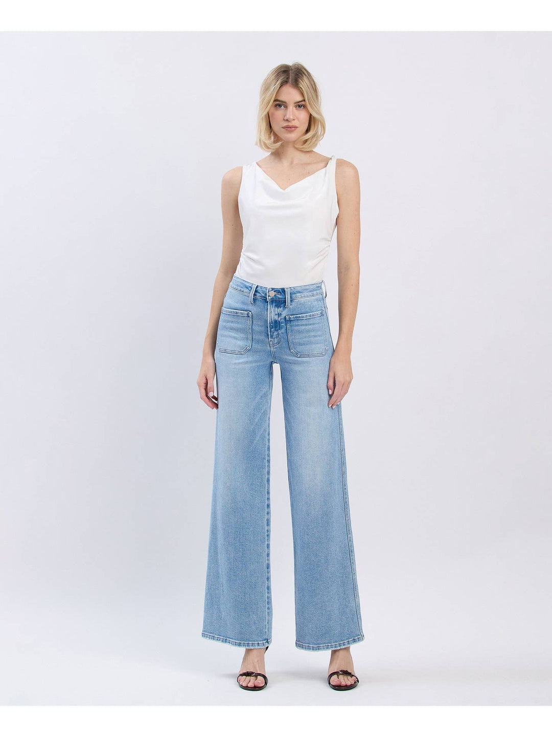 High Rise Patch Pocket Wide Leg Jeans - Flying Monkey