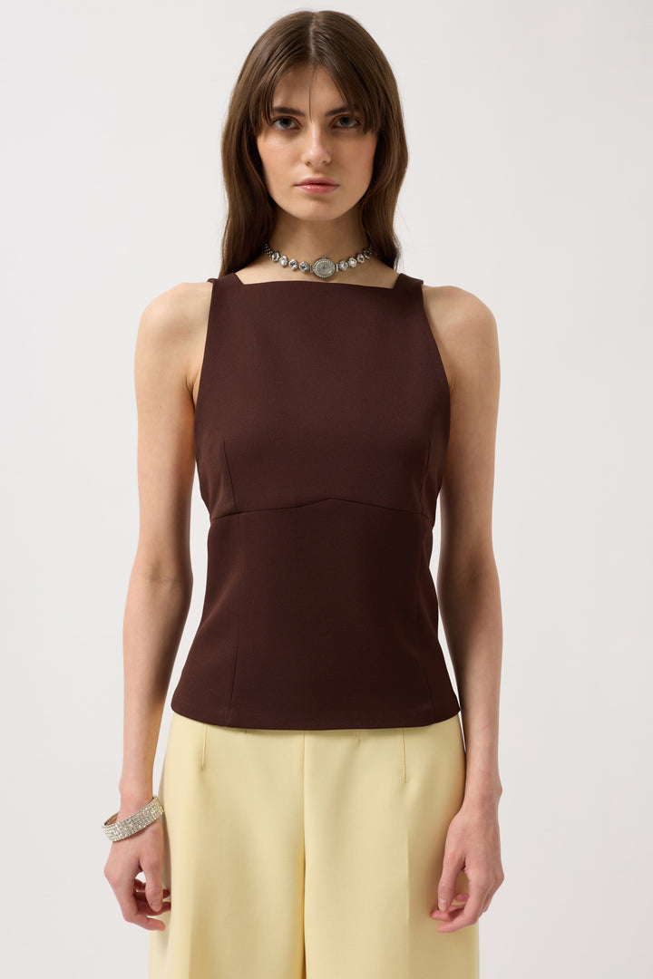 Back Ribbon Detail Blouse - Brown