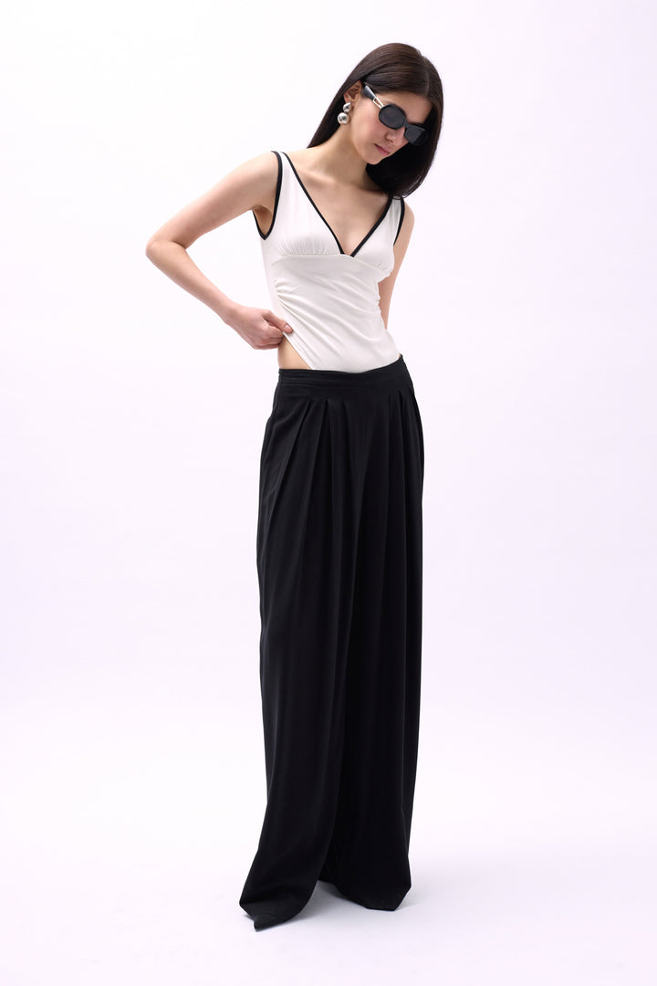 V-Neck Bib Detail Bodysuit - White