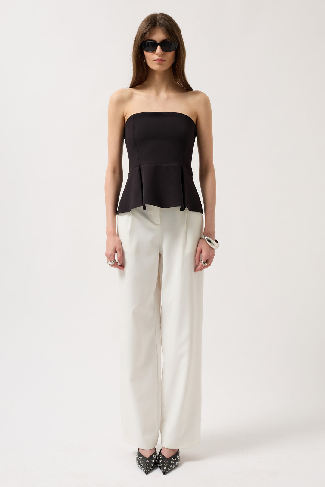Pleated Strapless Blouse - Black