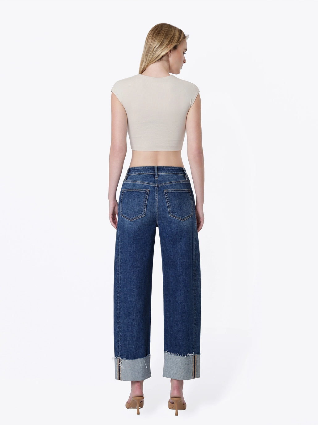 Super High Rise Side Paneled Cuff Barrel Jeans - Flying Monkey