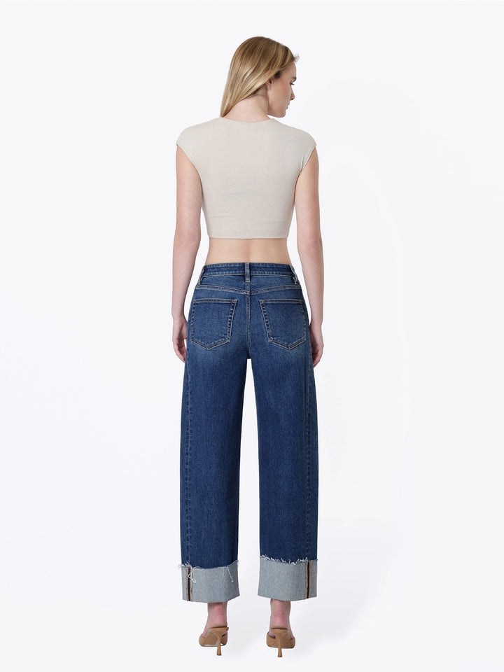 Super High Rise Side Paneled Cuff Barrel Jeans - Flying Monkey