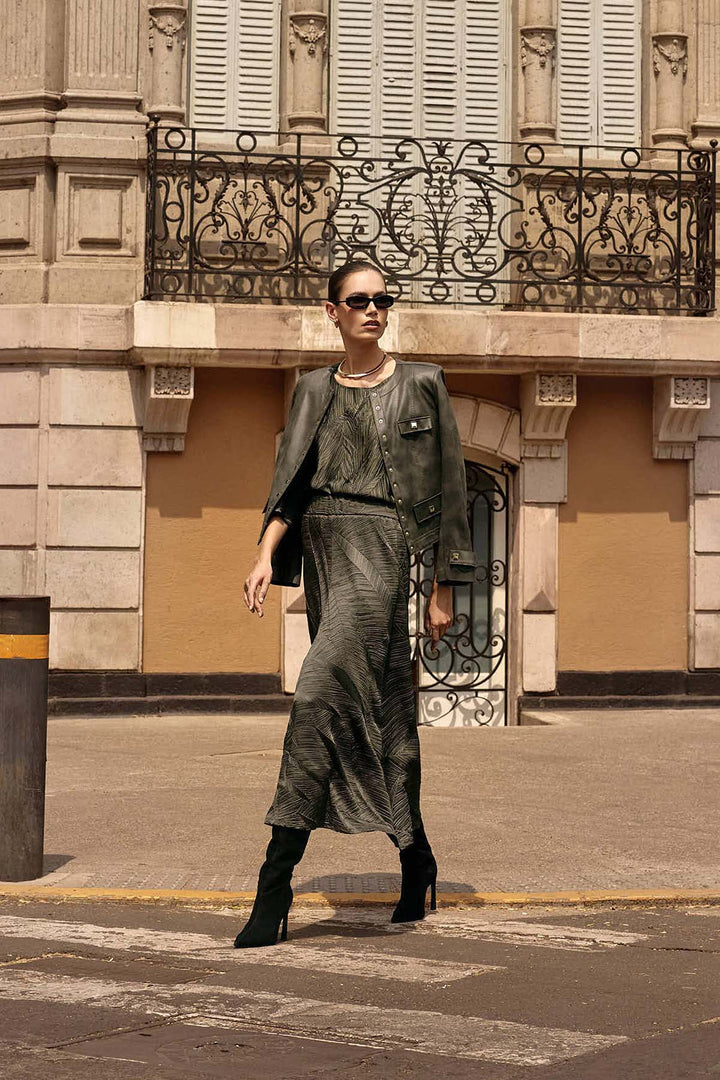 Pleated Satin Long Flared Skirt - Joseph Ribkoff