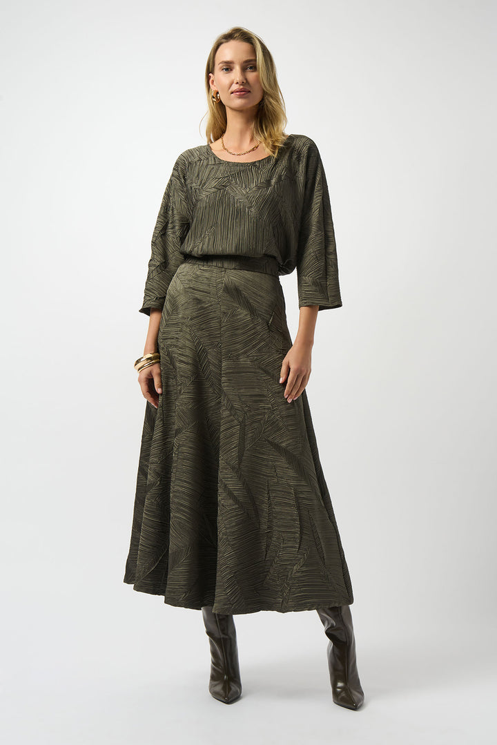 Pleated Satin Long Flared Skirt - Joseph Ribkoff