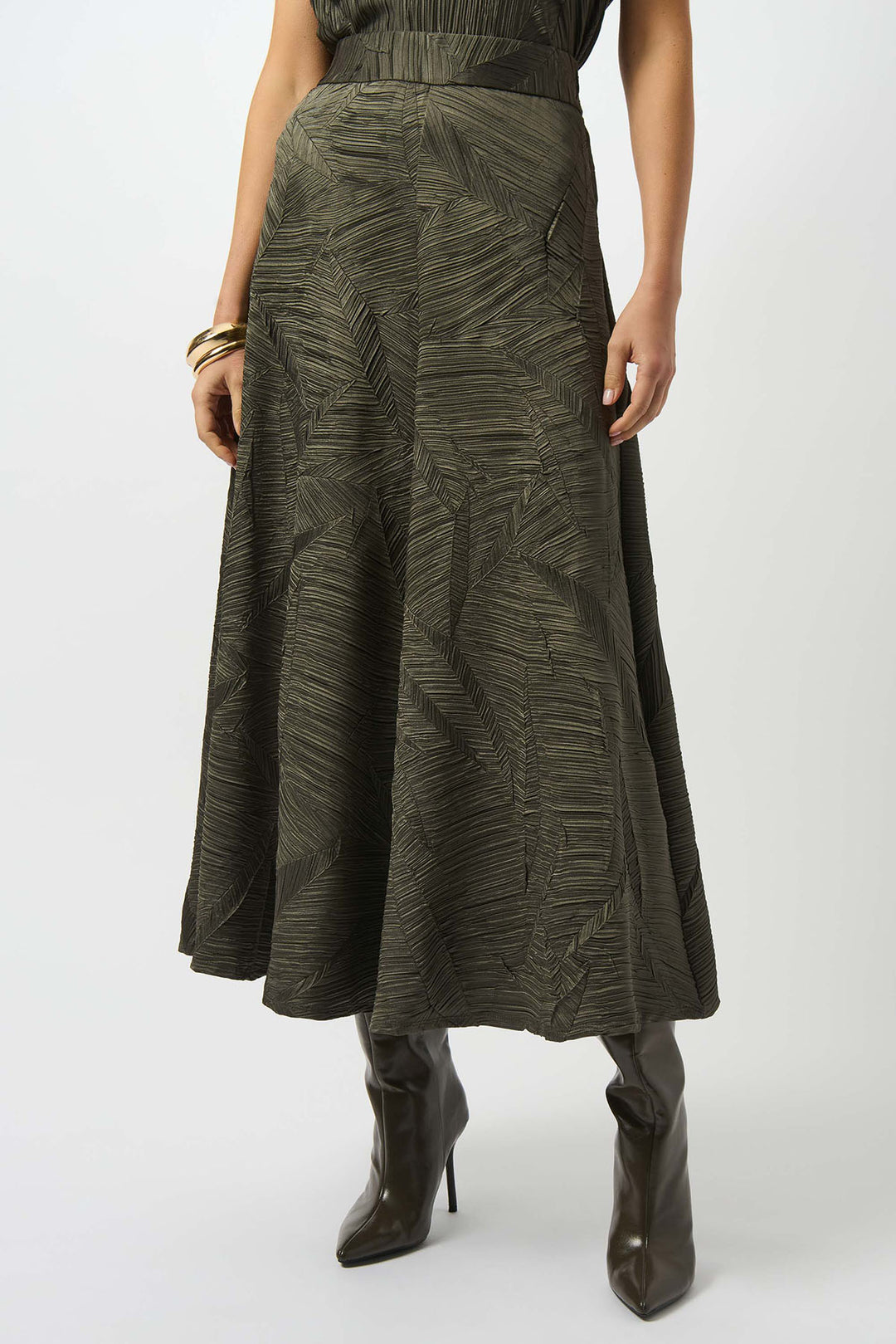 Pleated Satin Long Flared Skirt - Joseph Ribkoff