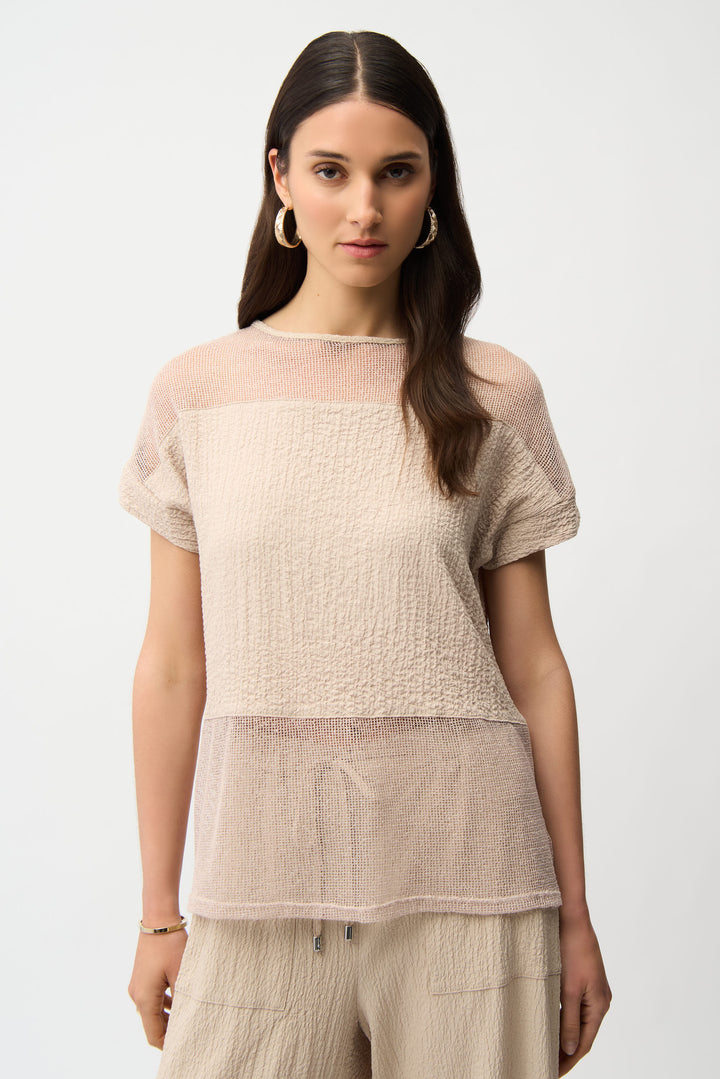 Seersucker and Mesh Boxy Top With Boat Neckline - Joseph Ribkoff