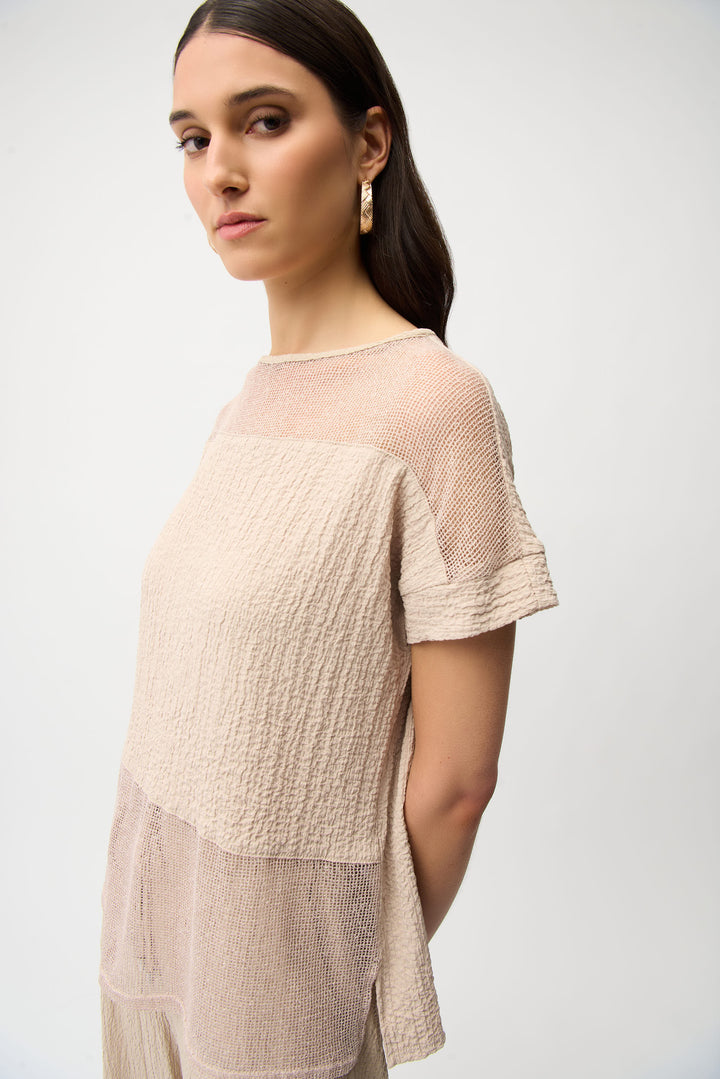 Seersucker and Mesh Boxy Top With Boat Neckline - Joseph Ribkoff