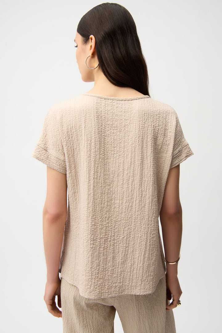 Seersucker and Mesh Boxy Top With Boat Neckline - Joseph Ribkoff