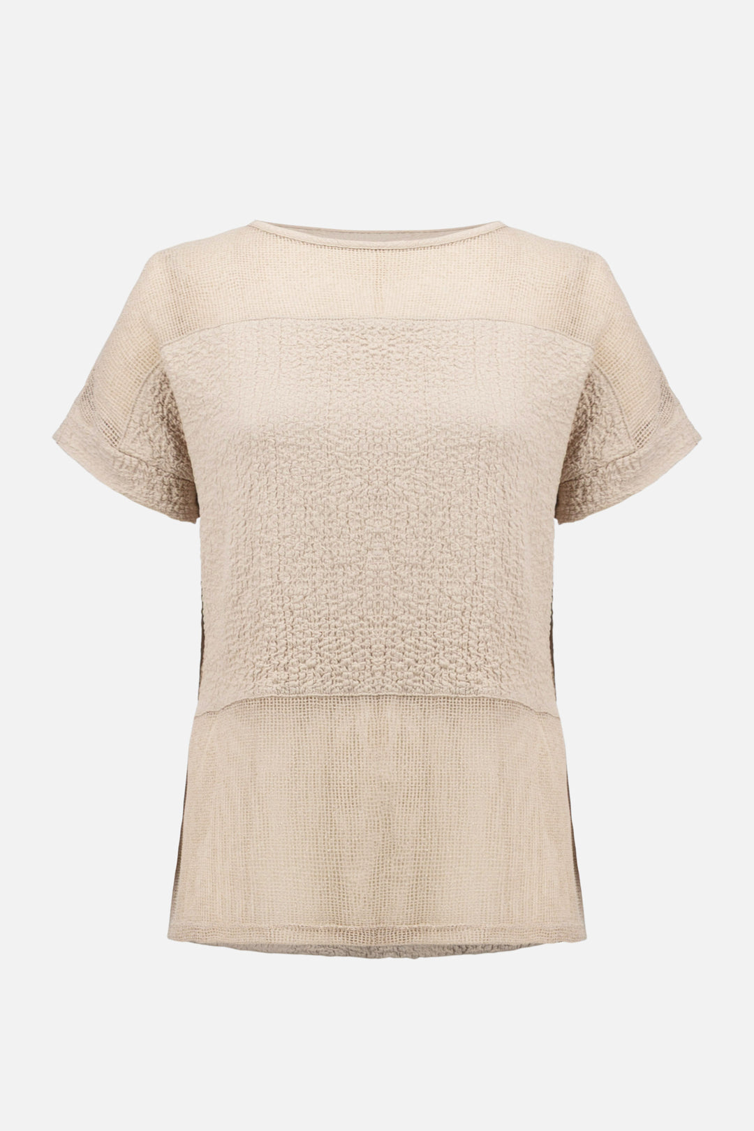 Seersucker and Mesh Boxy Top With Boat Neckline - Joseph Ribkoff