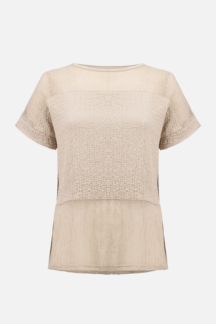 Seersucker and Mesh Boxy Top With Boat Neckline - Joseph Ribkoff
