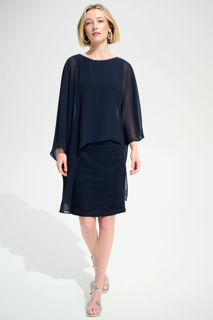 Cascade Knit Sheath Dress With Chiffon Poncho Overlay - Joseph Ribkoff