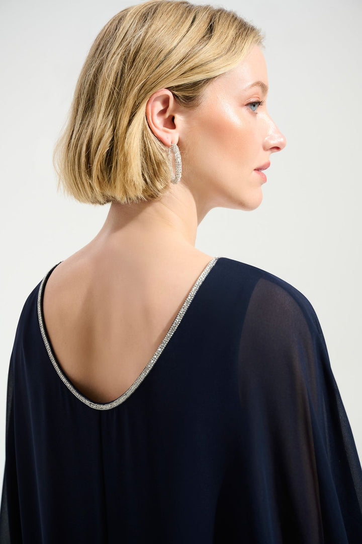 Cascade Knit Sheath Dress With Chiffon Poncho Overlay - Joseph Ribkoff