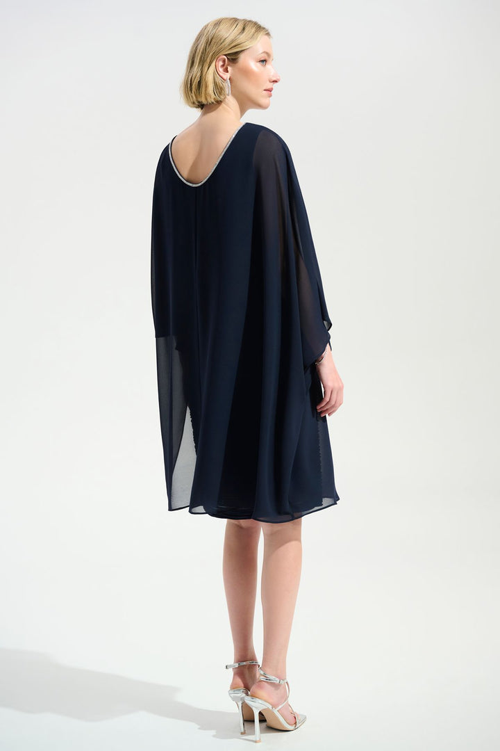 Cascade Knit Sheath Dress With Chiffon Poncho Overlay - Joseph Ribkoff