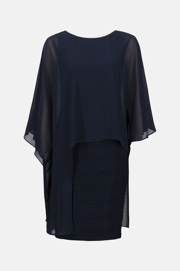 Cascade Knit Sheath Dress With Chiffon Poncho Overlay - Joseph Ribkoff