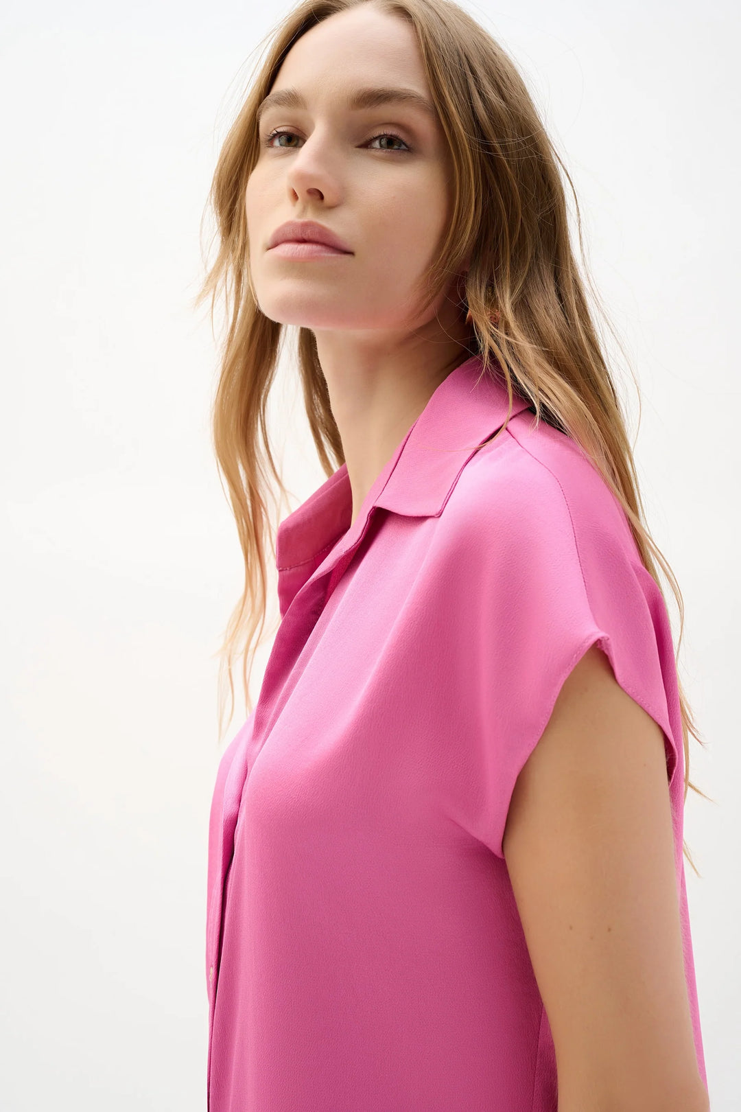 Pink Satin Short Sleeve Blouse - Joseph Ribkoff