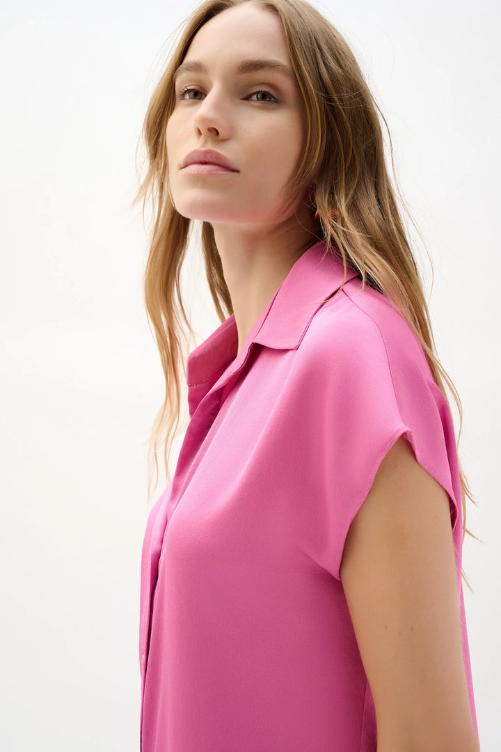 Pink Satin Short Sleeve Blouse - Joseph Ribkoff