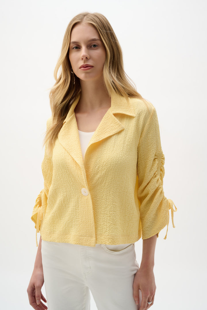Woven Seersucker Boxy Blazer With Shirred Sleeves - Joseph Ribkoff