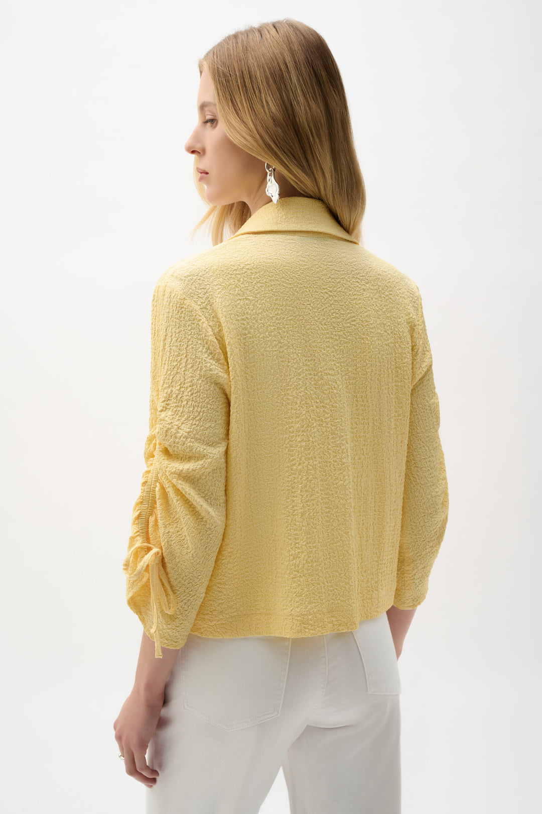 Woven Seersucker Boxy Blazer With Shirred Sleeves - Joseph Ribkoff