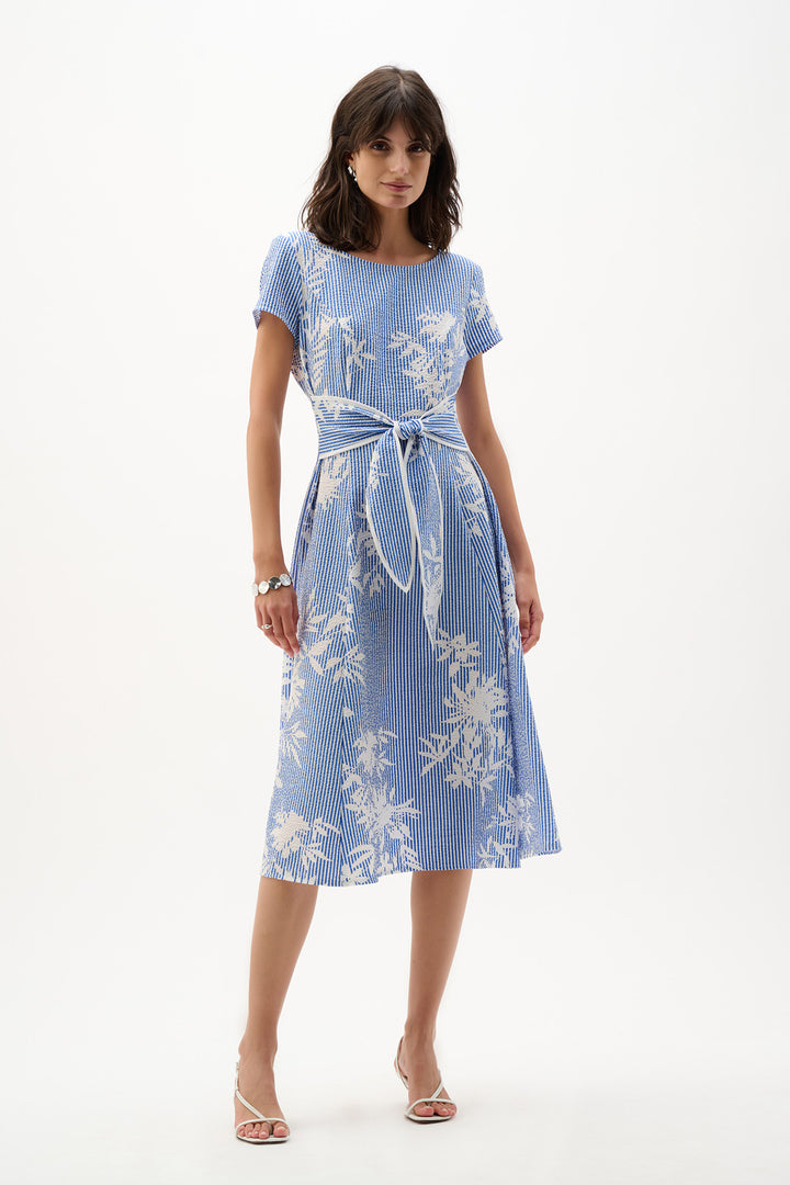 Woven Seersucker Floral Print Fit And Flare Dress - Joseph Ribkoff