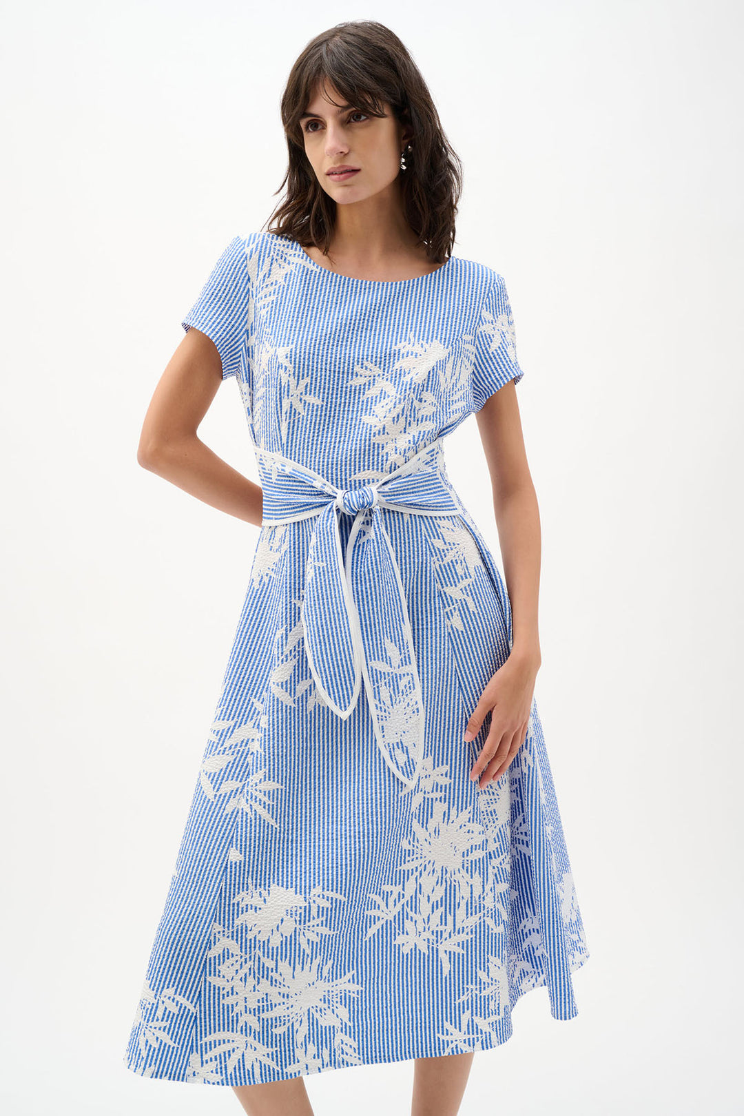 Woven Seersucker Floral Print Fit And Flare Dress - Joseph Ribkoff