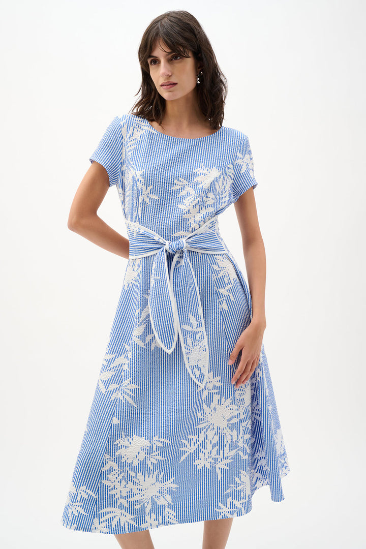 Woven Seersucker Floral Print Fit And Flare Dress - Joseph Ribkoff