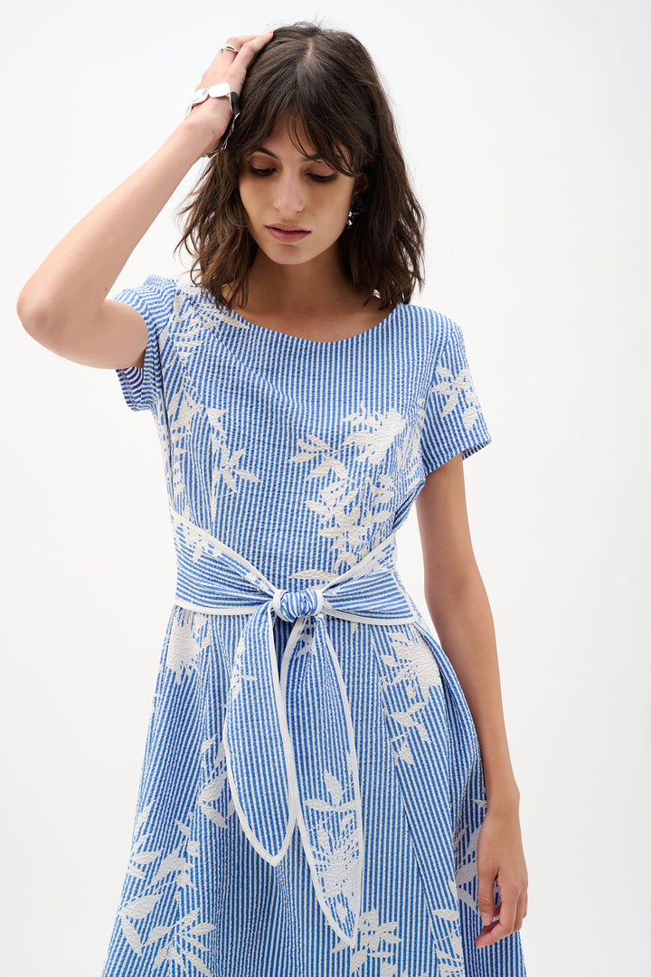 Woven Seersucker Floral Print Fit And Flare Dress - Joseph Ribkoff