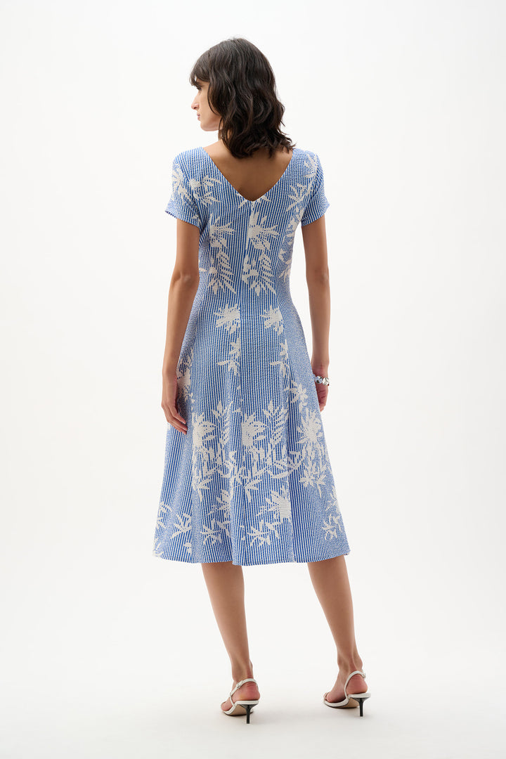 Woven Seersucker Floral Print Fit And Flare Dress - Joseph Ribkoff