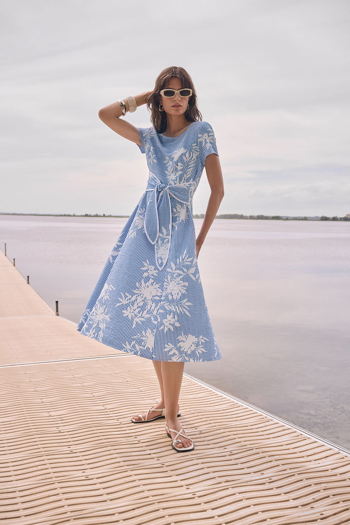 Woven Seersucker Floral Print Fit And Flare Dress - Joseph Ribkoff
