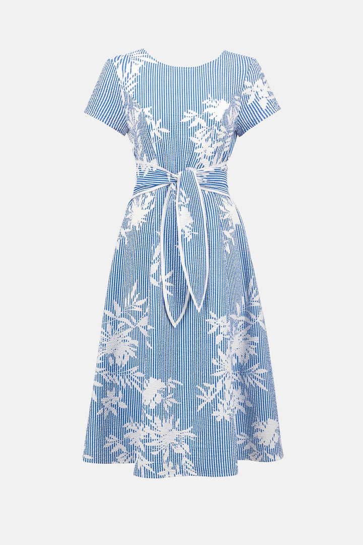 Woven Seersucker Floral Print Fit And Flare Dress - Joseph Ribkoff