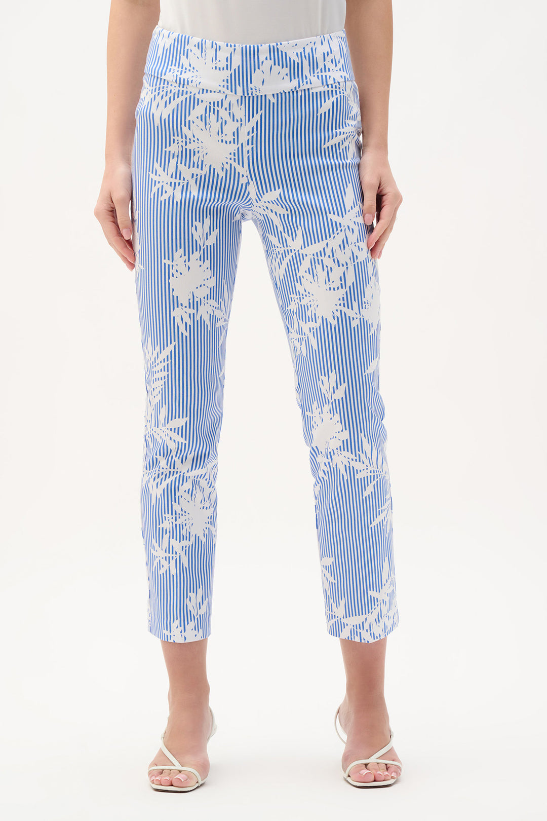 Millennium Vanilla/Blue Printed Straight Pull-On Pants - Joseph Ribkoff