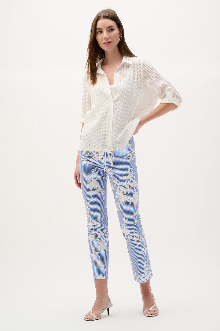 Millennium Vanilla/Blue Printed Straight Pull-On Pants - Joseph Ribkoff