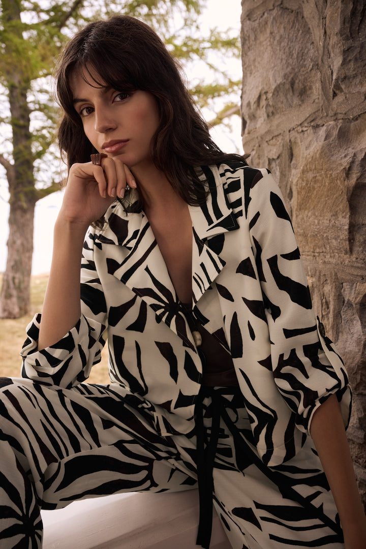 Woven Gauze Tropical Print Boxy Blazer - Joseph Ribkoff