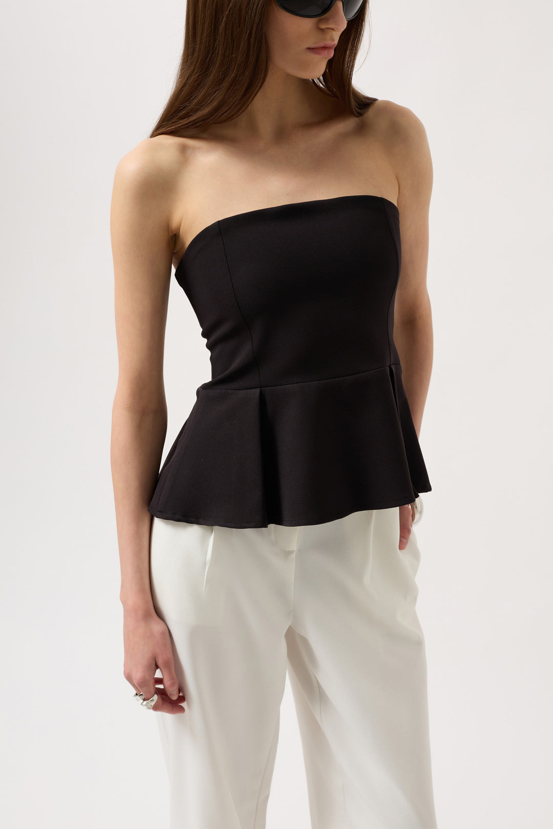 Pleated Strapless Blouse - Black