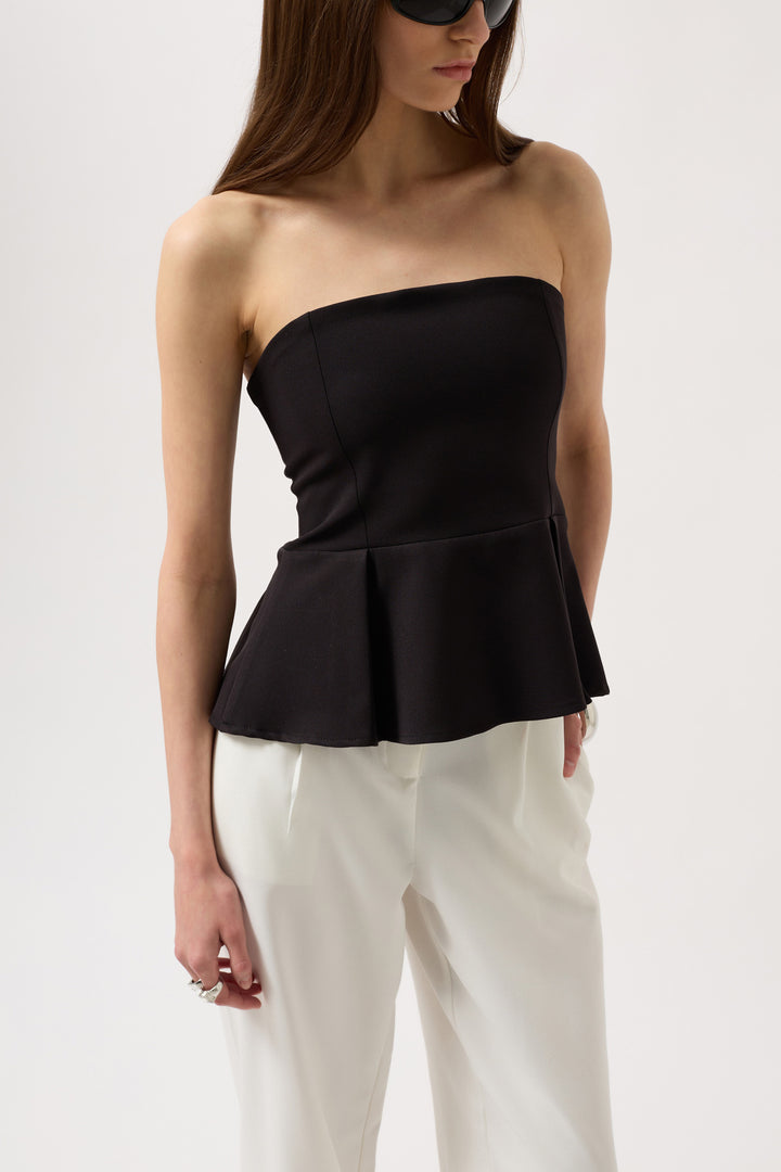 Pleated Strapless Blouse - Black