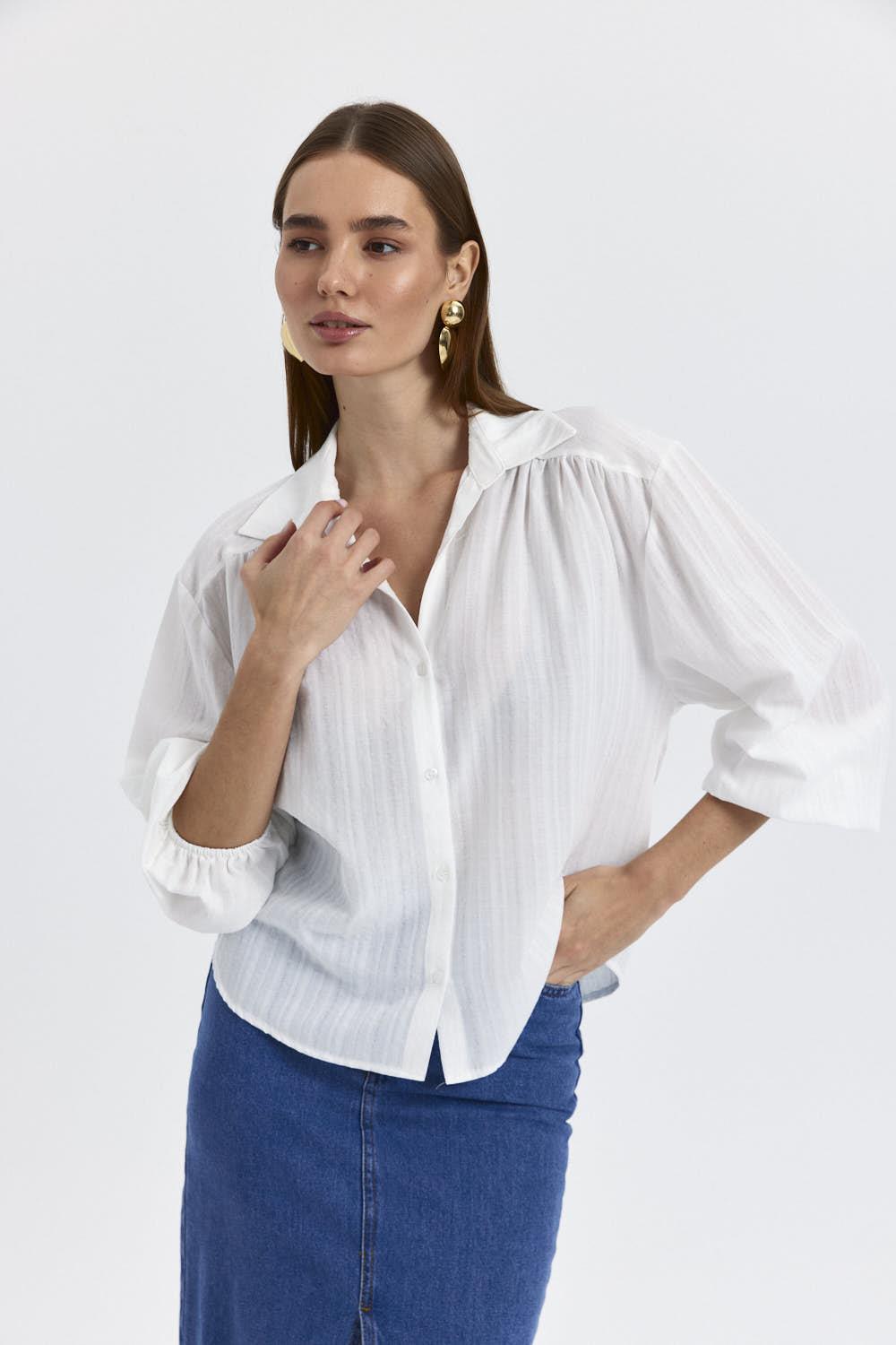 V-Neck Long Sleeve Women's Shirt - White