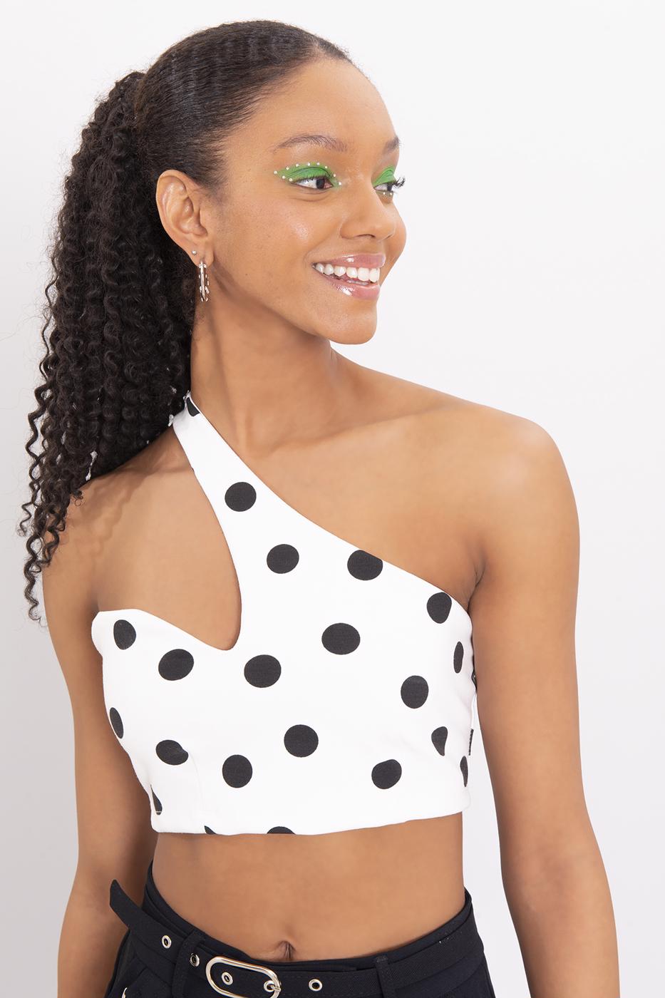 One Shouldered Polka Dot Top