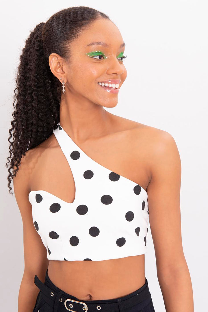 One Shouldered Polka Dot Top