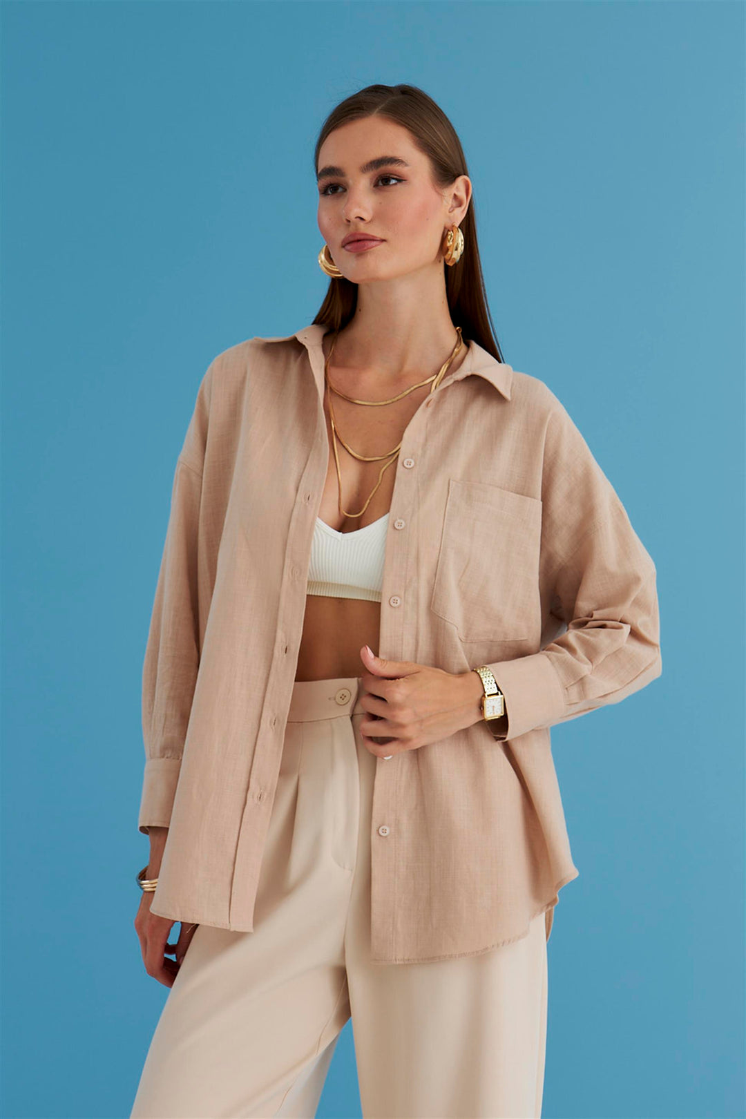 Long Sleeve Linen Shirt - Mink