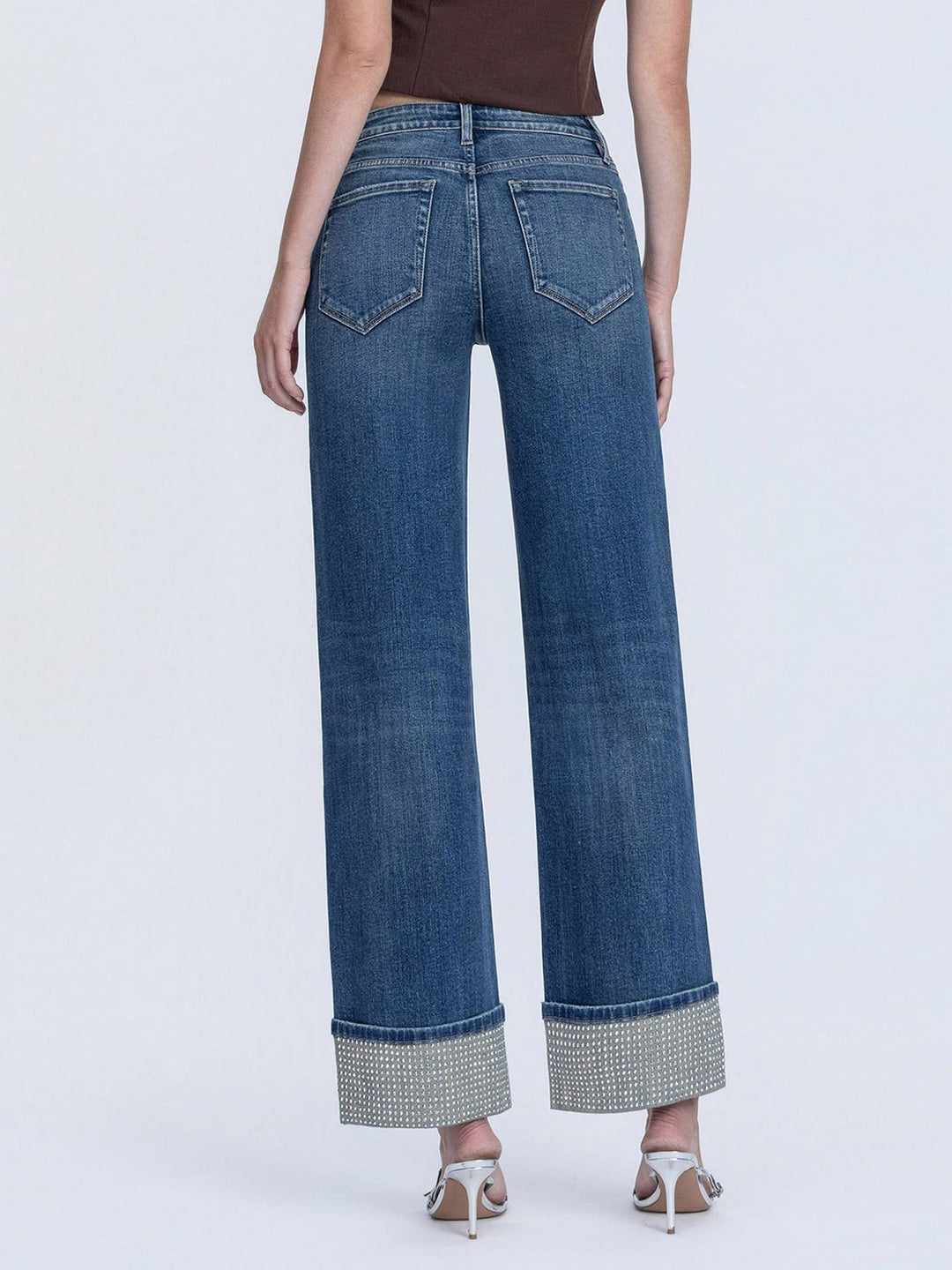 Mid Rise Mineral Silver Cuffed Slim Wide Jeans