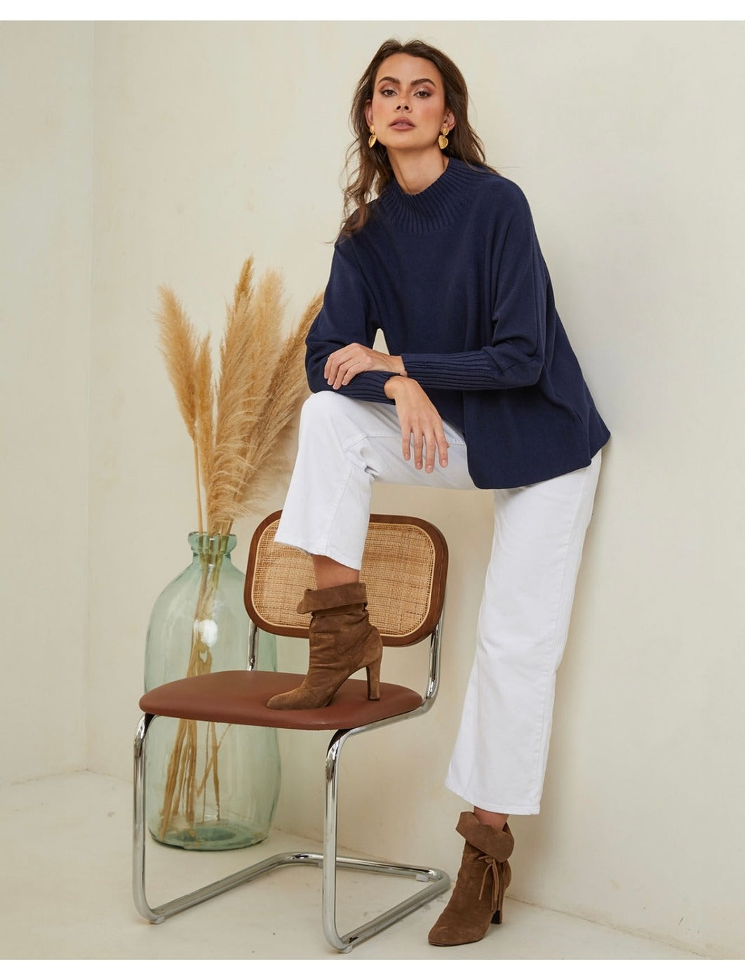 Cashmere Blend High Neck Sweater