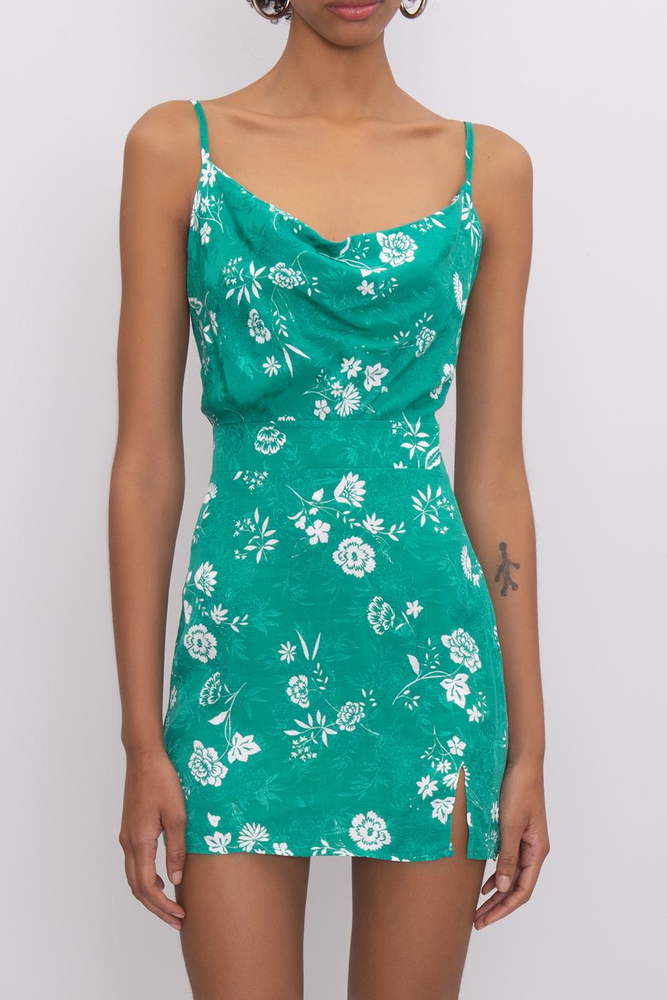 Cowl Neck Green Mini Dress