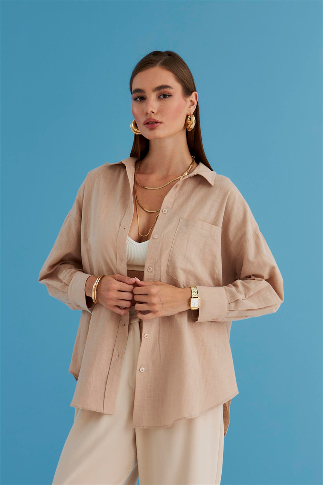 Long Sleeve Linen Shirt - Mink